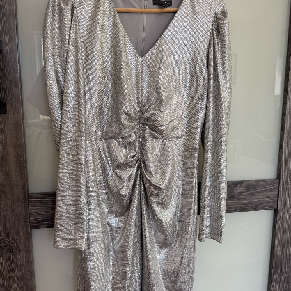 Silver Metallic Long Sleeve Dress